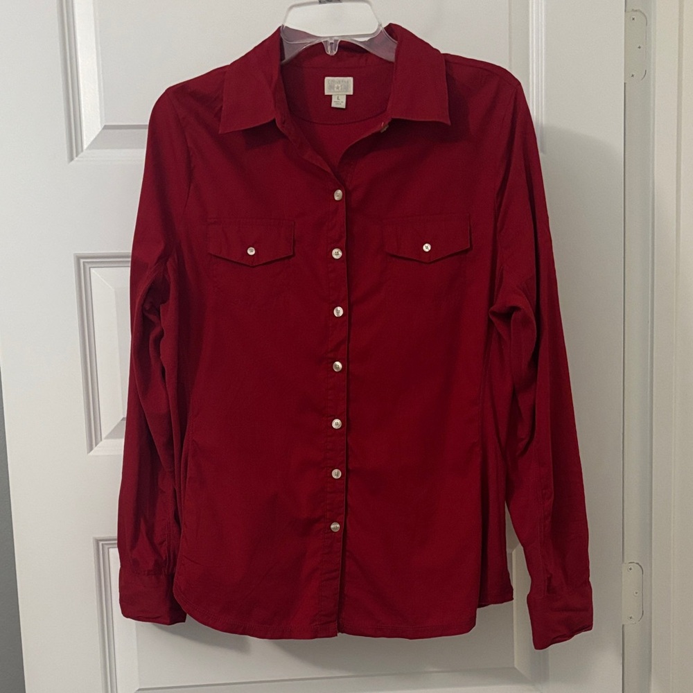 VTG Converse One Star Red button up Shirt SZ L roll up sleeve 100% cotton casual